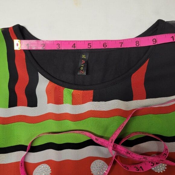 BLACK Dress with Colorful Print Overlay One Size L - Picture 15 of 15